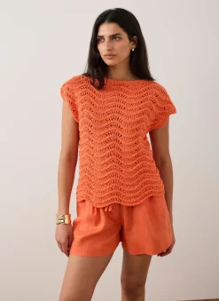 Online Embellished Crochet Knit Top Knitted Tops|Knitted Tops