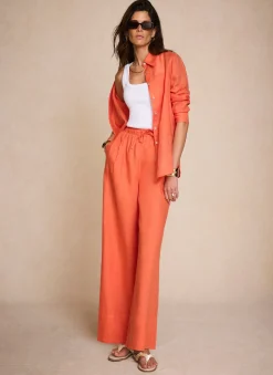 Clearance Linen Drawstring Wide Leg Trousers Wide Leg Trousers|Trousers