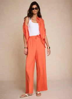 Clearance Linen Drawstring Wide Leg Trousers Wide Leg Trousers|Trousers