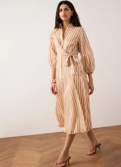 New Stripe Wrap Midi Shirt Dress Midi Dresses|Shirt Dresses