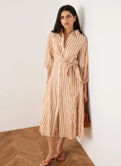 New Stripe Wrap Midi Shirt Dress Midi Dresses|Shirt Dresses