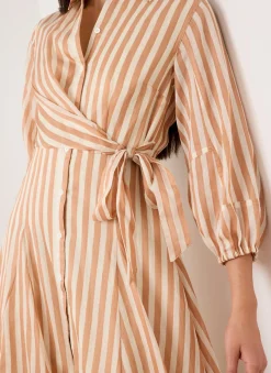 New Stripe Wrap Midi Shirt Dress Midi Dresses|Shirt Dresses