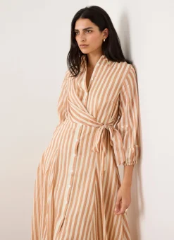New Stripe Wrap Midi Shirt Dress Midi Dresses|Shirt Dresses