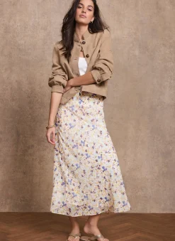 Pale Floral Print Midi Skirt Midi Skirts|Skirts