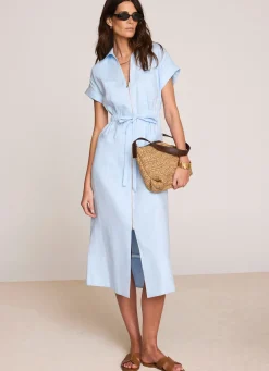Outlet Pale Linen Midi Shirt Dress Summer Dresses|Linen Dresses