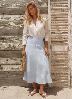 Best Pale Ramie Drop Waist Midi Skirt Midi Skirts|Skirts