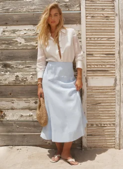 Best Pale Ramie Drop Waist Midi Skirt Midi Skirts|Skirts