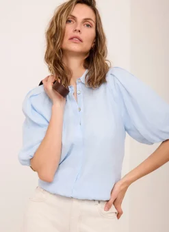 Outlet Pale Ramie Scallop Puff Sleeve Shirt Shirts & Blouses