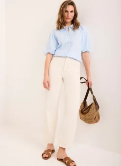 Outlet Pale Ramie Scallop Puff Sleeve Shirt Shirts & Blouses