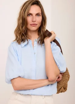 Outlet Pale Ramie Scallop Puff Sleeve Shirt Shirts & Blouses