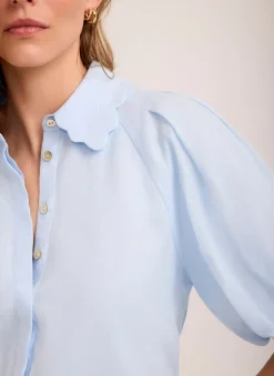 Outlet Pale Ramie Scallop Puff Sleeve Shirt Shirts & Blouses