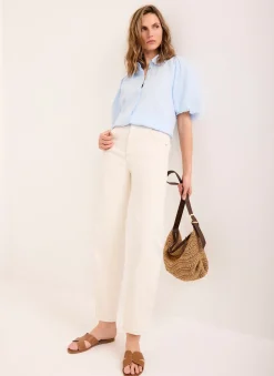 Outlet Pale Ramie Scallop Puff Sleeve Shirt Shirts & Blouses