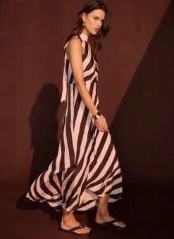 Best Pink & Striped Halter Maxi Dress Occasion Dresses|Occasion Dresses
