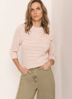 Discount Pink Cotton Blend Floral Detail Jumper Jumpers|Jumpers & Cardigans