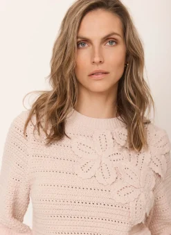 Discount Pink Cotton Blend Floral Detail Jumper Jumpers|Jumpers & Cardigans