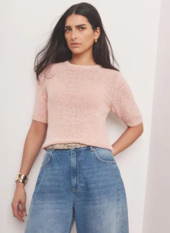 Hot Pink Cotton Blend Knit Top Knitted Tops|Knitted Tops