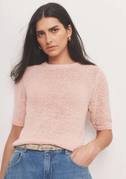 Hot Pink Cotton Blend Knit Top Knitted Tops|Knitted Tops
