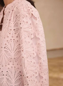 New Pink Cotton Broderie Detail Blouse Shirts & Blouses
