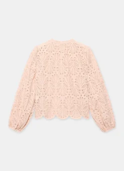 New Pink Cotton Broderie Detail Blouse Shirts & Blouses