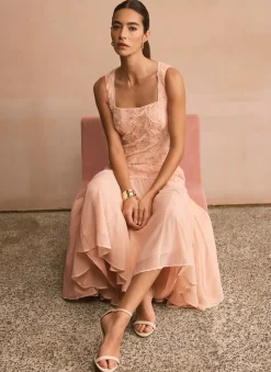 Best Pink Floral Texture Maxi Dress Occasion Dresses|Occasion Dresses