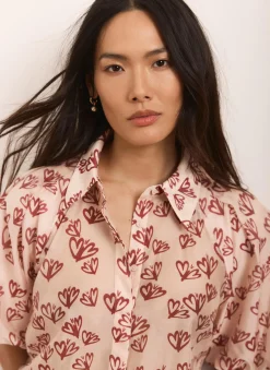 Best Pink Heart Print Puff Sleeve Shirt Shirts & Blouses