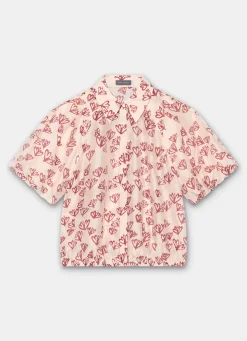 Best Pink Heart Print Puff Sleeve Shirt Shirts & Blouses