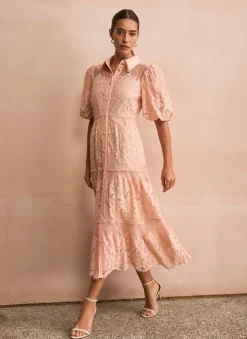 Best Pink Lace Midi Shirt Dress Occasion Dresses|Occasion Dresses