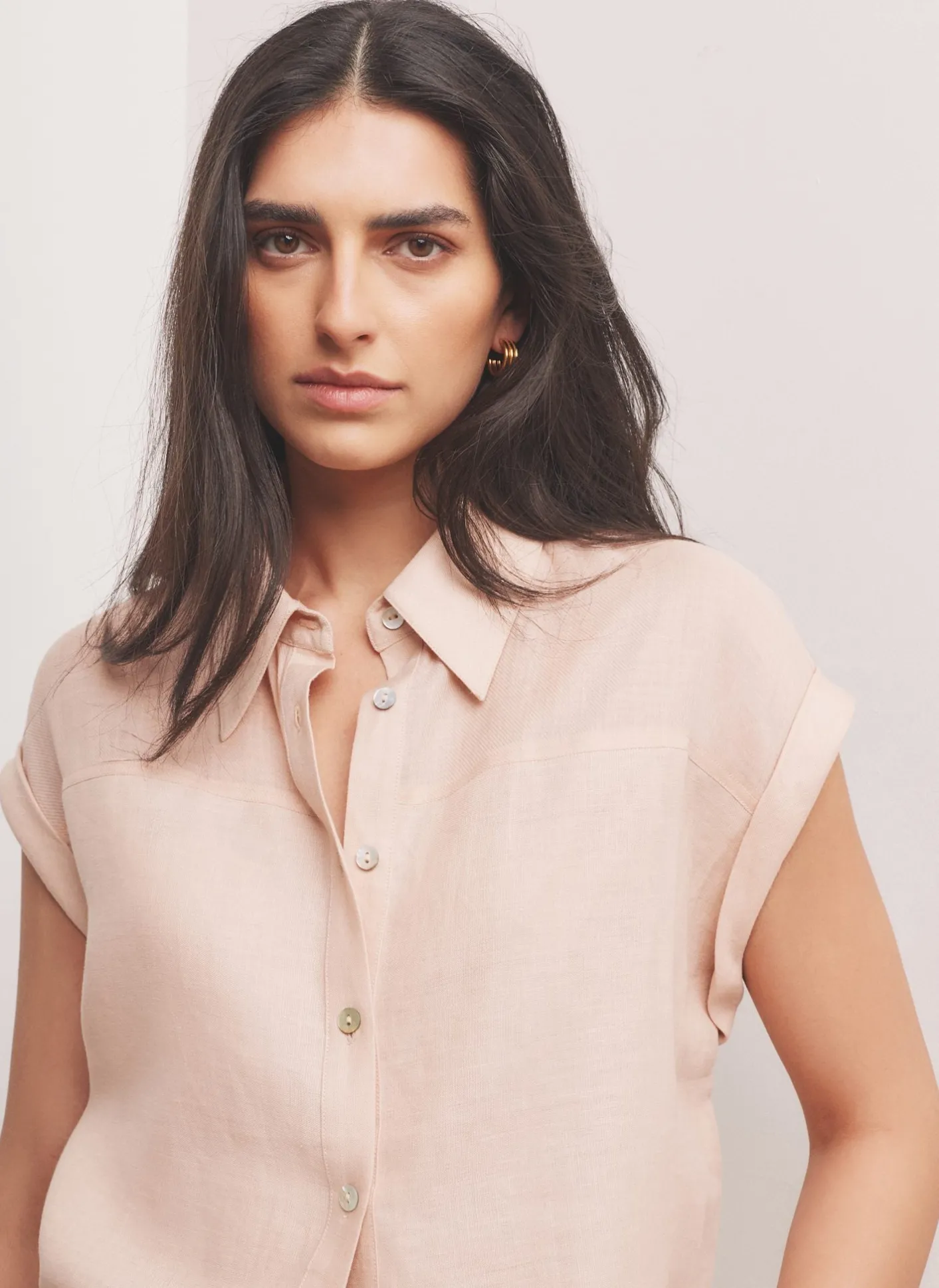 New Pink Linen Blend Sheer Panel Shirt Shirts & Blouses|All Tops