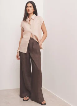 New Pink Linen Blend Sheer Panel Shirt Shirts & Blouses|All Tops