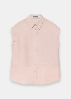 New Pink Linen Blend Sheer Panel Shirt Shirts & Blouses|All Tops
