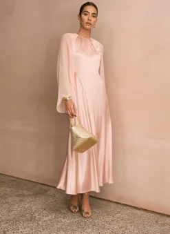 Outlet Pink Satin Cape Maxi Dress Occasion Dresses|Occasion Dresses