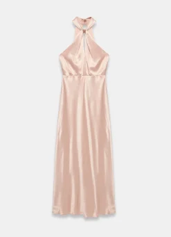 Online Pink Satin Halter Maxi Dress Occasion Dresses|Occasion Dresses