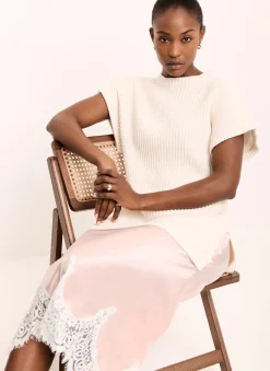 Outlet Pink Satin Lace Midi Skirt Midi Skirts|Skirts
