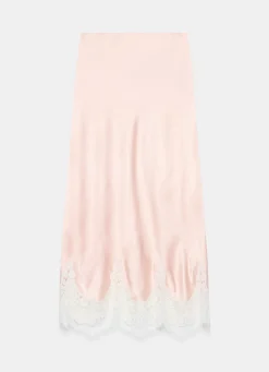 Outlet Pink Satin Lace Midi Skirt Midi Skirts|Skirts