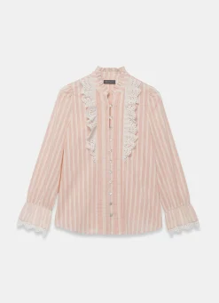 Outlet Pink Striped Broderie Trim Blouse Shirts & Blouses