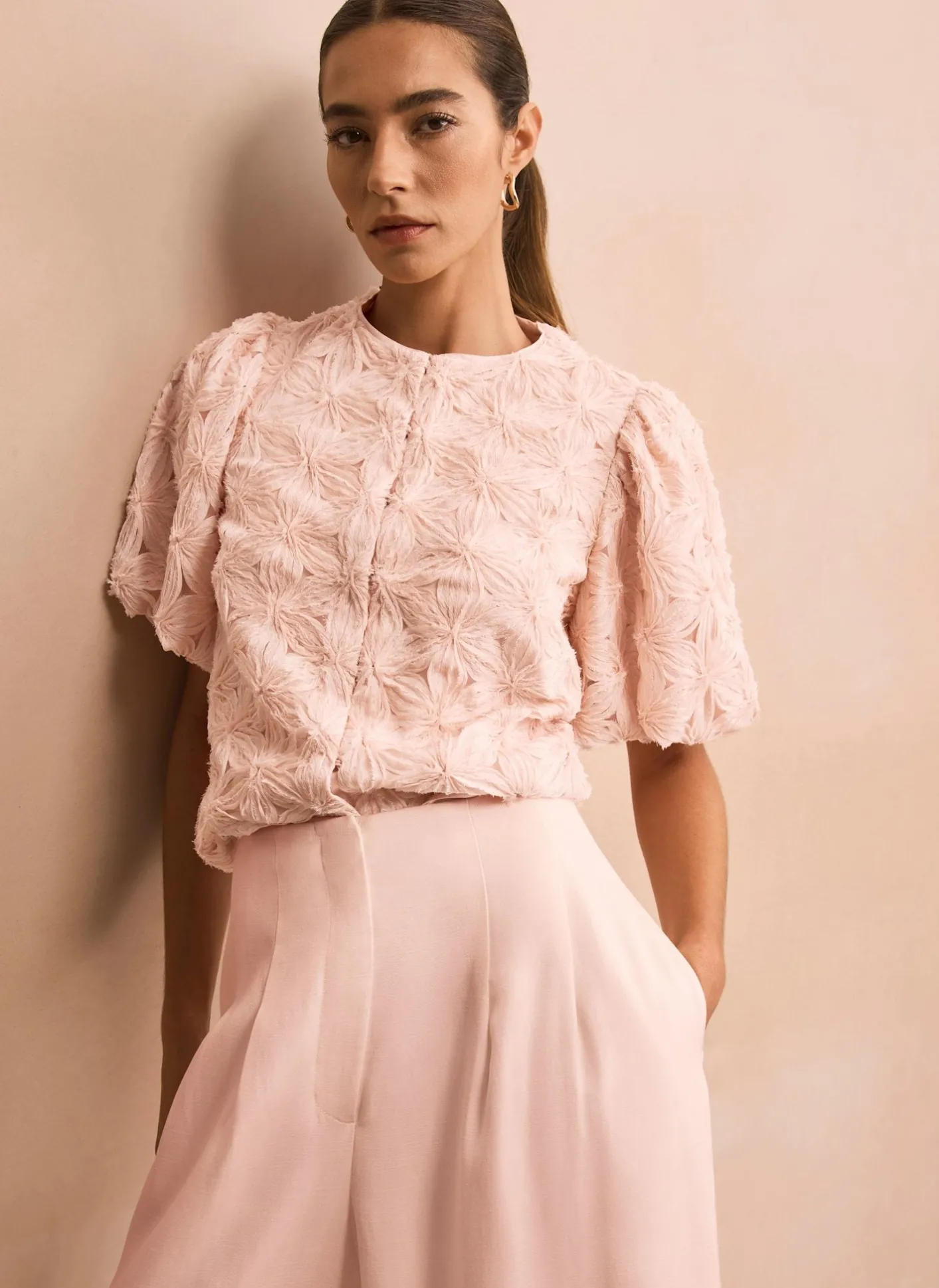 New Pink Textured Puff Sleeve Blouse Mv Limited|Shirts & Blouses