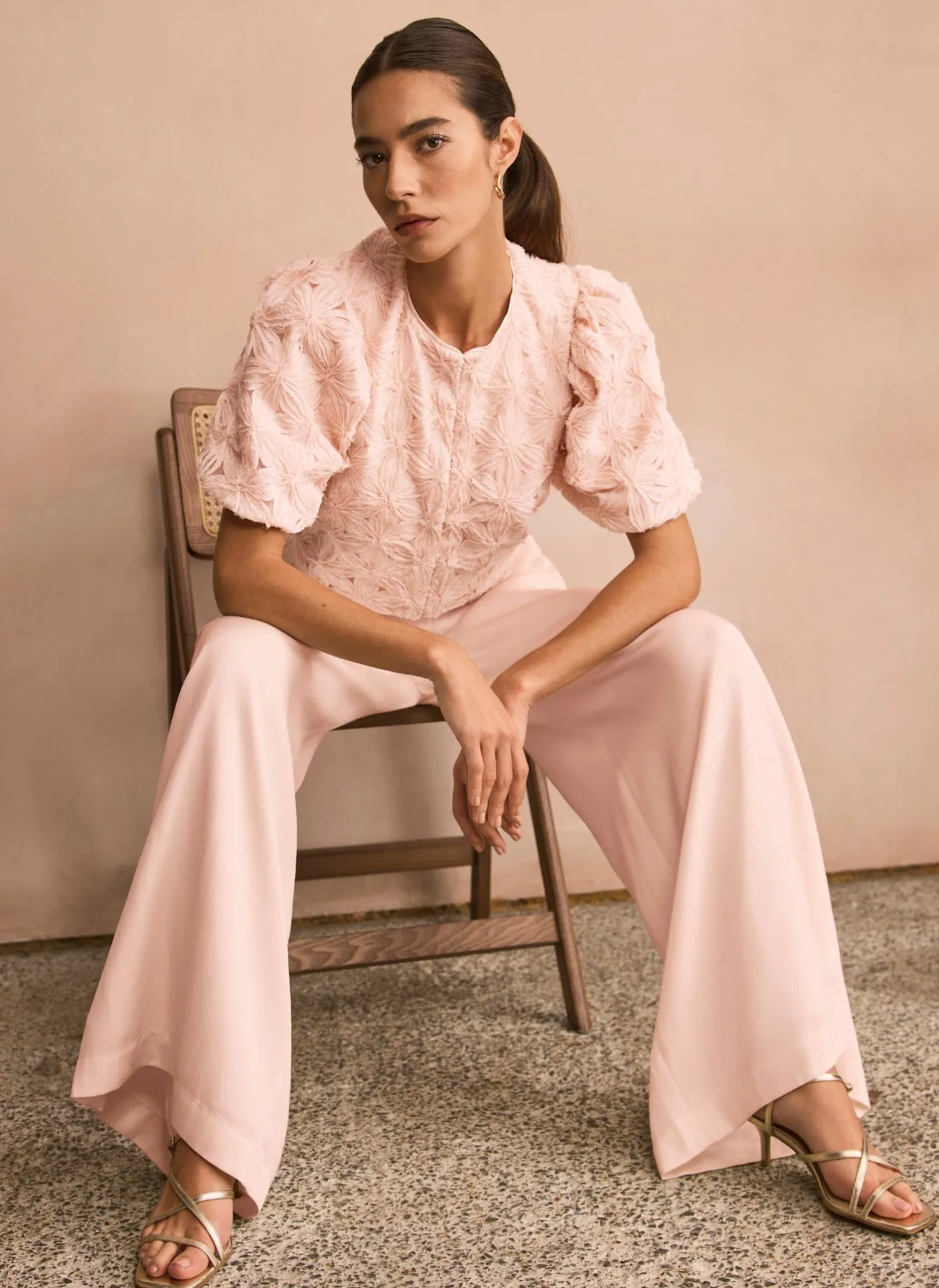 New Pink Textured Puff Sleeve Blouse Mv Limited|Shirts & Blouses