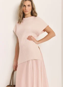 New Pink Wool Blend Longline Knit Top Knitted Tops|Knitted Tops