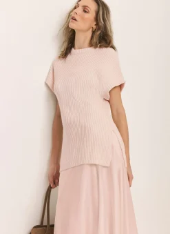 New Pink Wool Blend Longline Knit Top Knitted Tops|Knitted Tops
