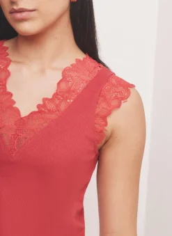 New Cotton Blend Lace Detail Top T-Shirts|T-Shirts