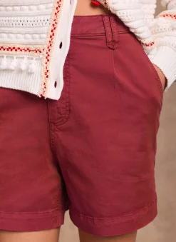 Hot Red Cotton Blend Pleated Chino Shorts Shorts|Trousers