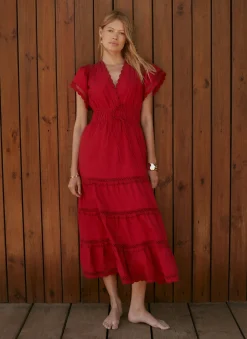 Clearance Cotton Ruffle Midi Dress Midi Dresses