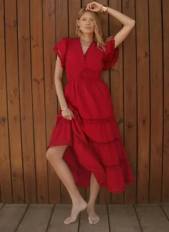 Clearance Cotton Ruffle Midi Dress Midi Dresses
