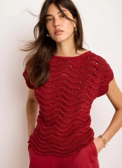 Embellished Crochet Knit Top Knitted Tops|Knitted Tops