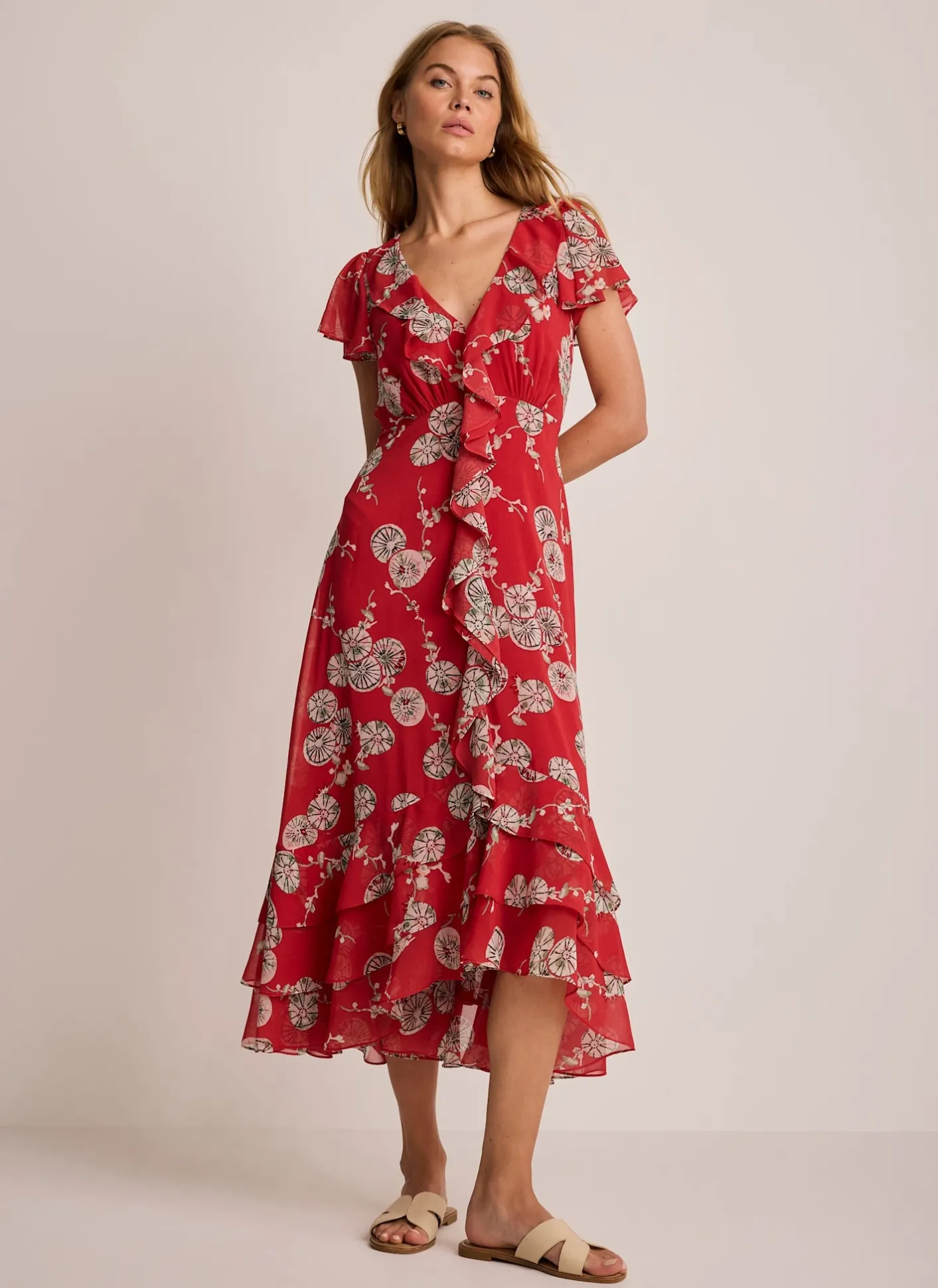 Outlet Floral Print Ruffle Midi Dress Midi Dresses|Printed Dresses