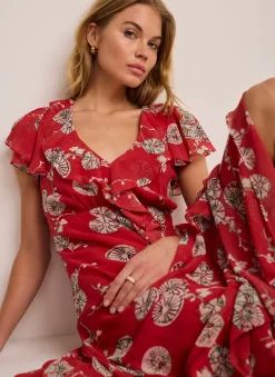 Outlet Floral Print Ruffle Midi Dress Midi Dresses|Printed Dresses