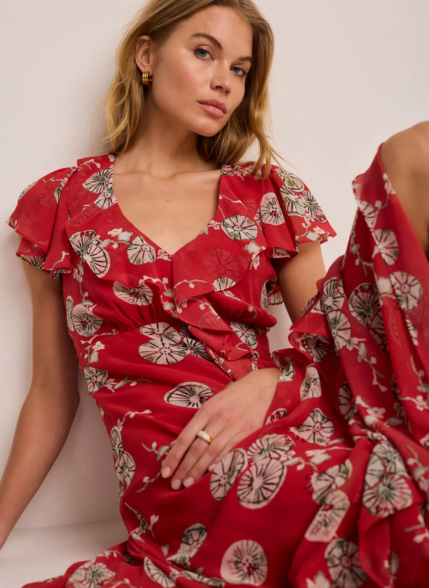Outlet Floral Print Ruffle Midi Dress Midi Dresses|Printed Dresses