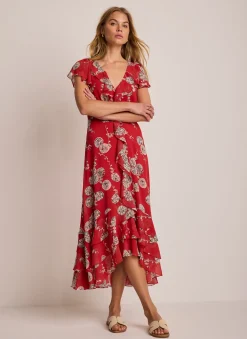 Outlet Floral Print Ruffle Midi Dress Midi Dresses|Printed Dresses