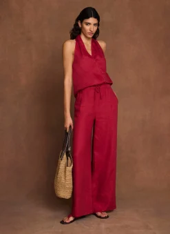 Sale Linen Drawstring Wide Leg Trousers Wide Leg Trousers|Trousers