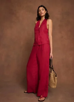 Sale Linen Drawstring Wide Leg Trousers Wide Leg Trousers|Trousers